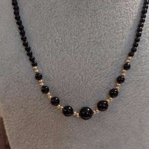 Authentic 14K Gold & Black Bead Necklace